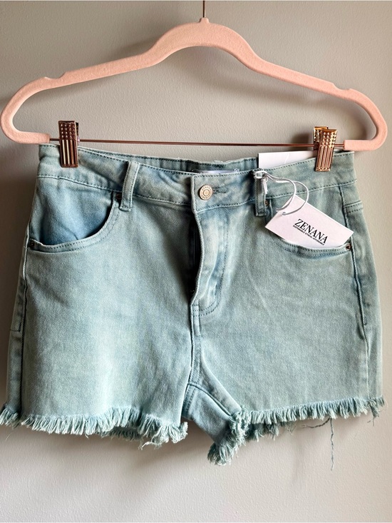 Zenana Outfitters Pants - Zenana Outfitters Teal Blue Green Denim Frayed Hem Shorts NWT